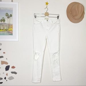 New Free People White Busted Knee Skinny Jeans